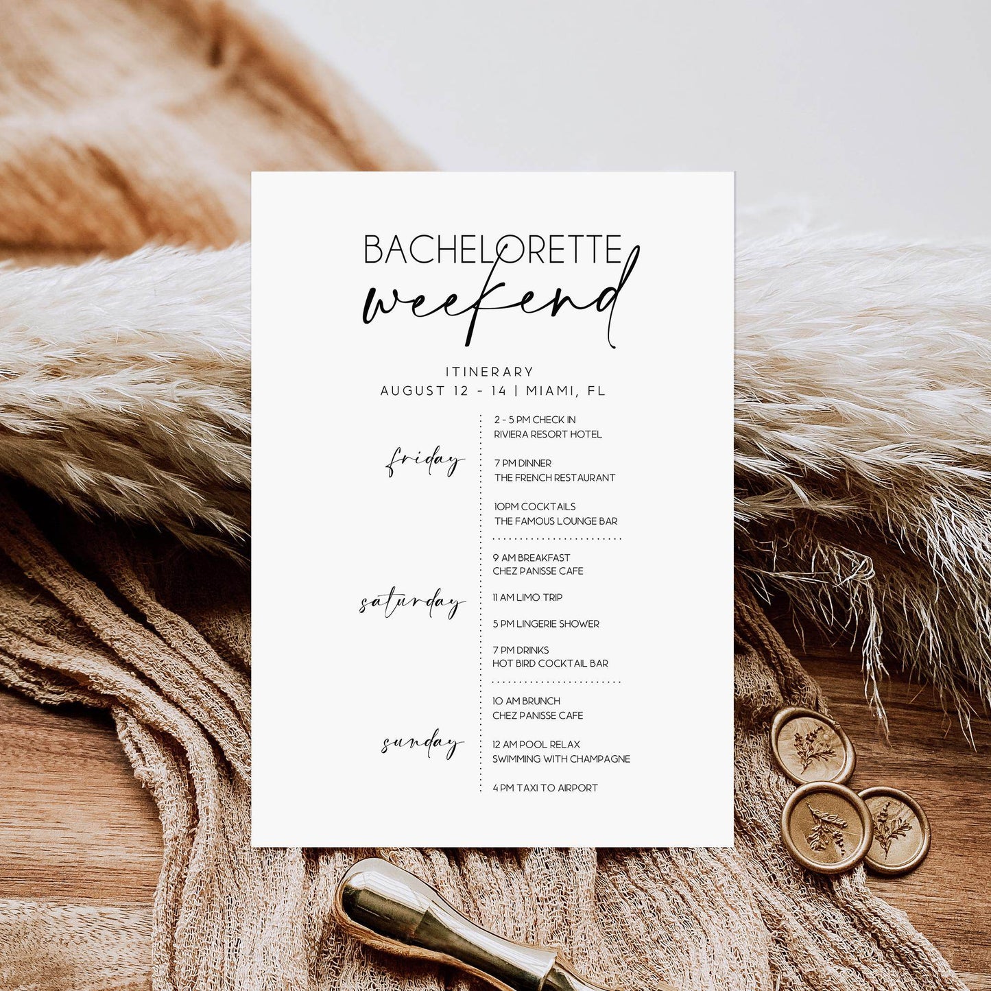Editable Minimalist Bachelorette Party Invitation & Itinerary Template, Printable Modern Bachelorette Weekend Schedule, Digital Text Message Invite, Instant Download