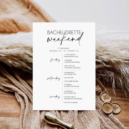 Editable Minimalist Bachelorette Party Invitation & Itinerary Template, Printable Modern Bachelorette Weekend Schedule, Digital Text Message Invite, Instant Download