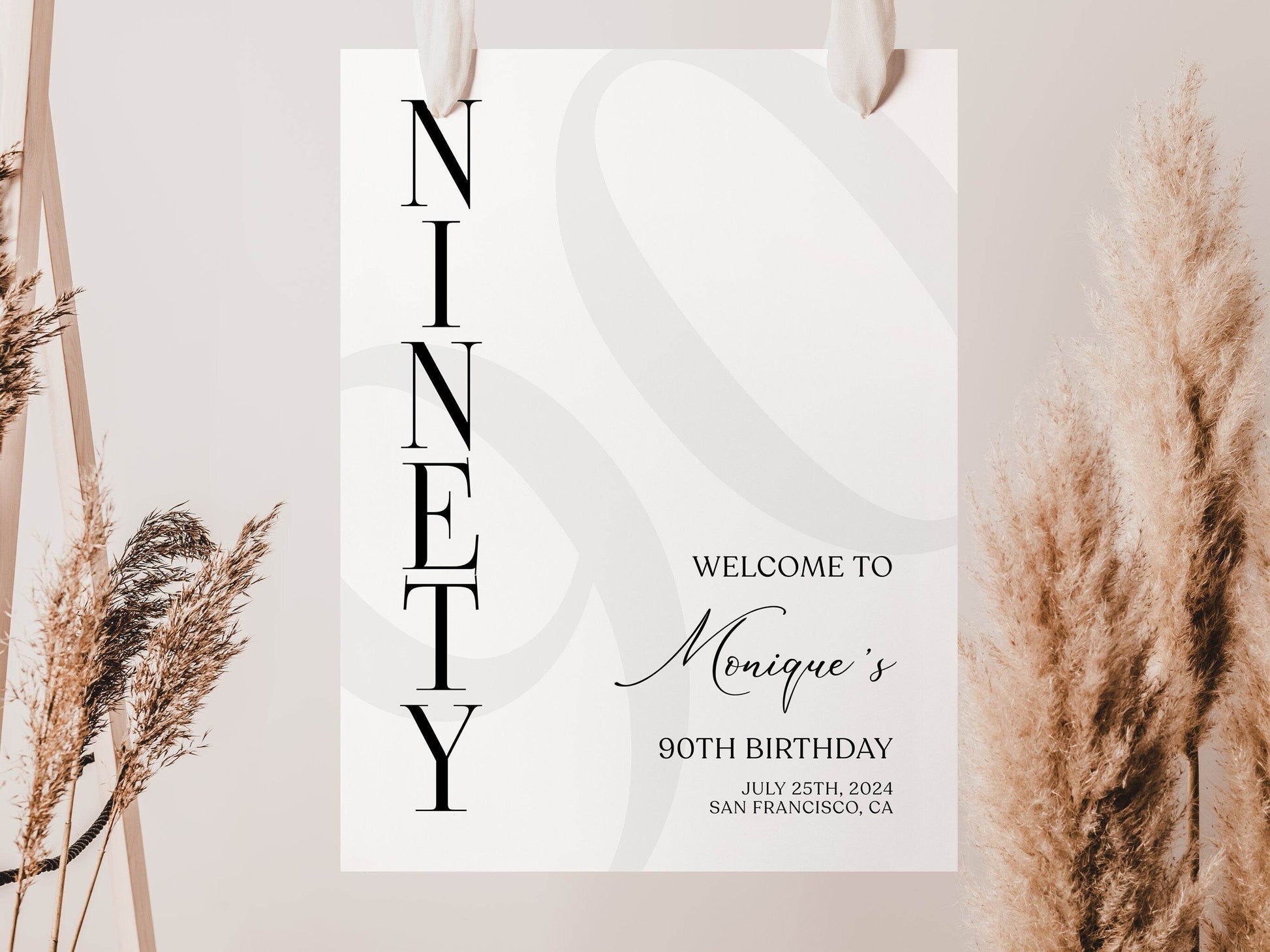 90th Birthday Welcome Sign Template, Minimal Editable Printable Poster, Simple Ninety Birthday Party Décor, Instant Download