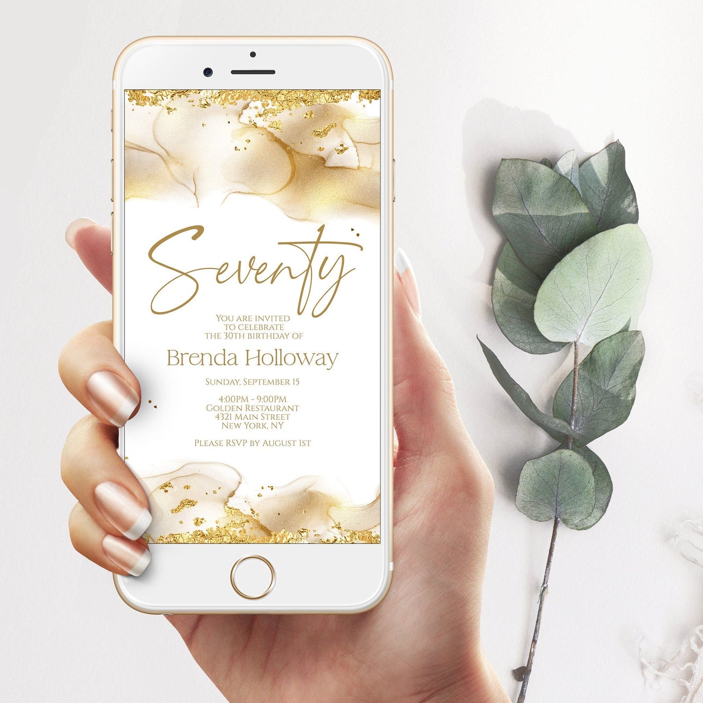 Digital Seventy Gold Foil 70th Birthday Invitation – Phone Evite Template