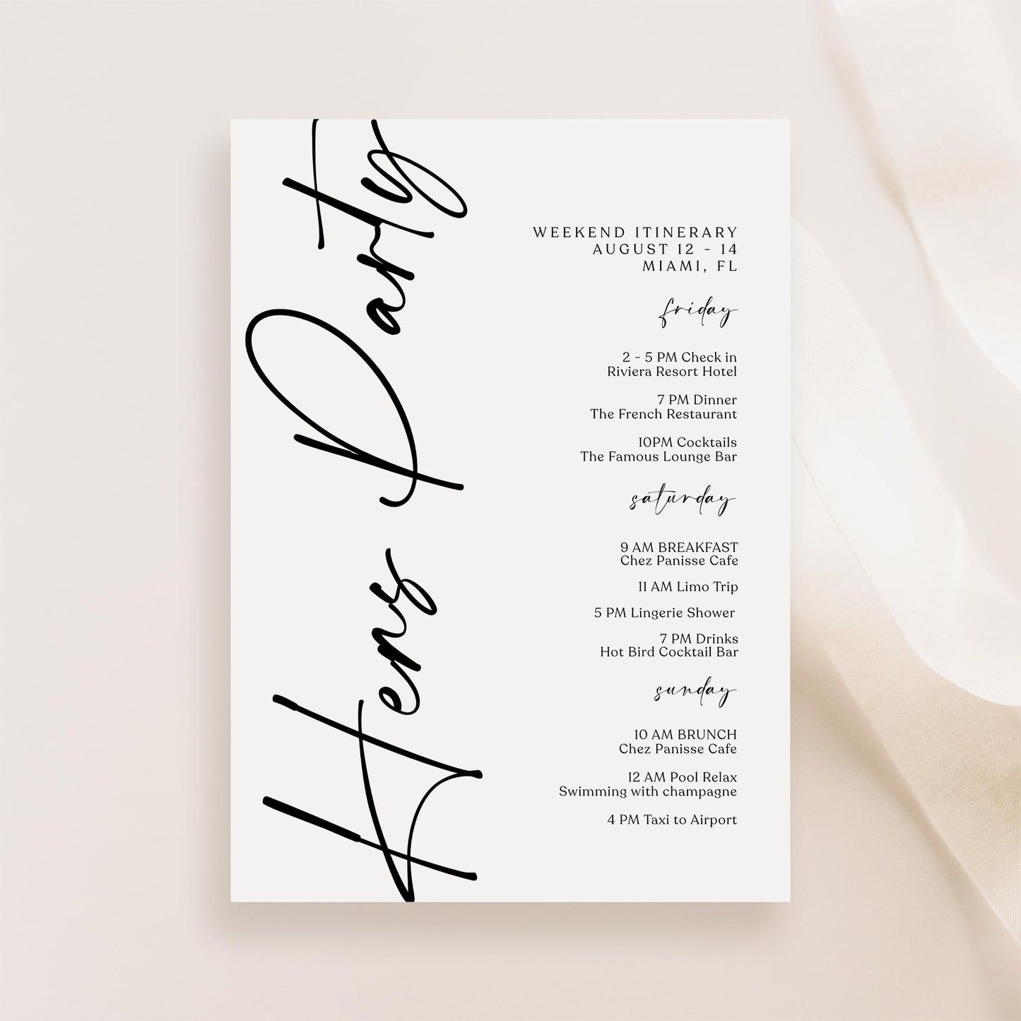 Printable Hens Party Weekend Itinerary Template | Organize the Fun - MagicalEventCo