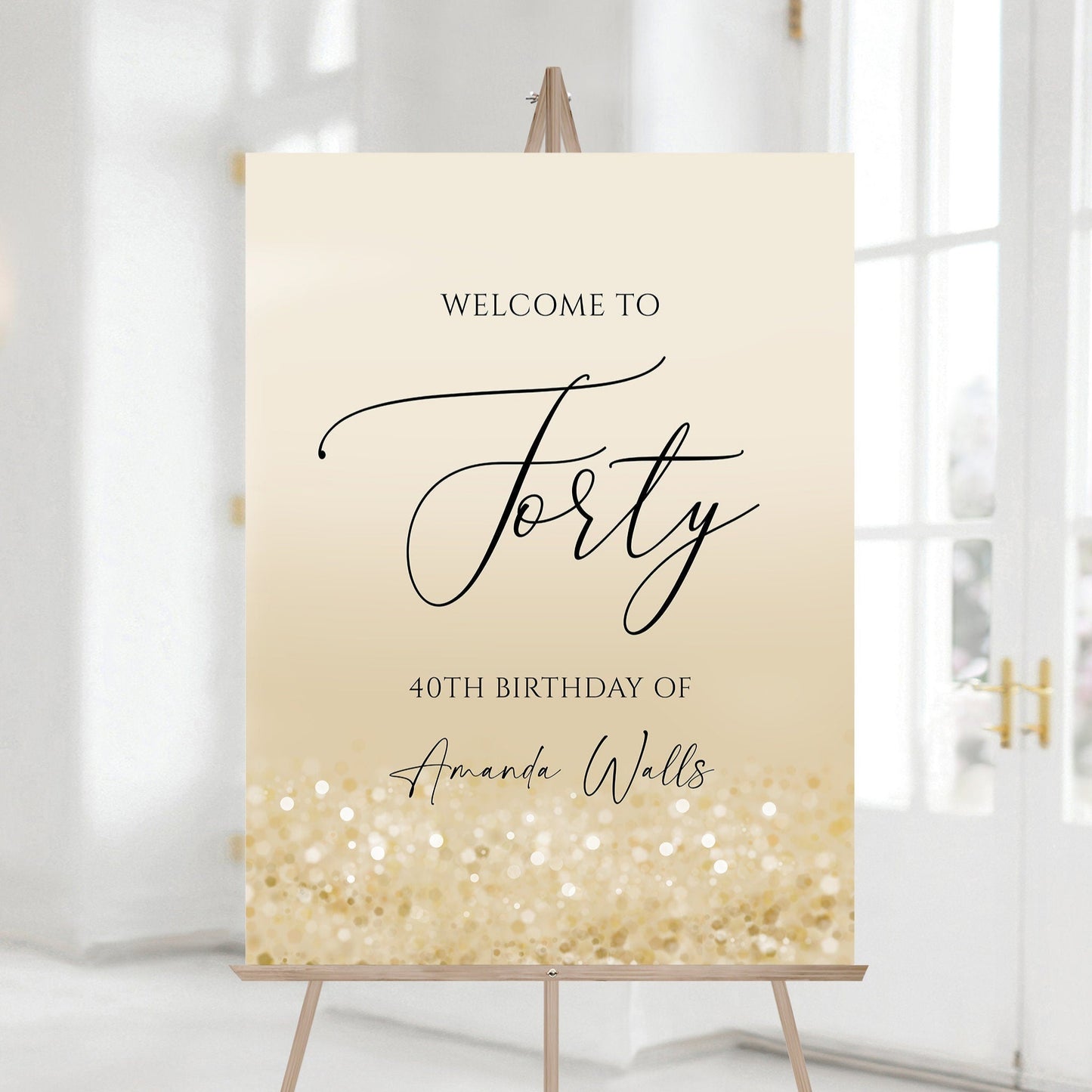 40th Birthday Welcome Sign - Gold Confetti Design | Instant Download