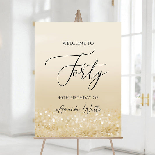 40th Birthday Welcome Sign - Gold Confetti Design | Instant Download