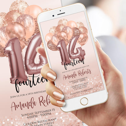14th Birthday Electronic Invite, Fourteen Editable Invitation, Email Text Message, Smartphone Invite, Evite, Phone Invite, Digital Template