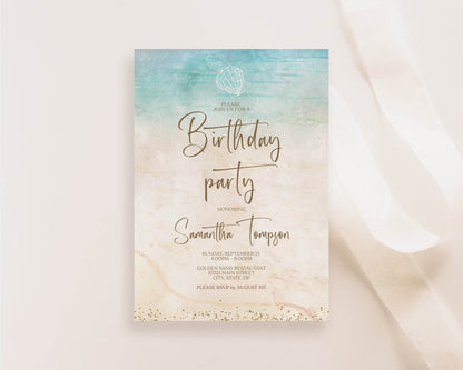 Beach Party Invitation Template, Editable Beach Birthday Invite, Tropical Ocean Party, Printable Birthday Invitation, Instant Download