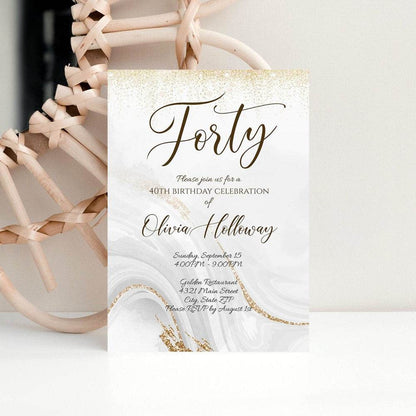 Luxury 40th Birthday Invitation – Gold Glitter Editable Template – Digital Forty Birthday Invite – Printable Download – Instant DIY Evite