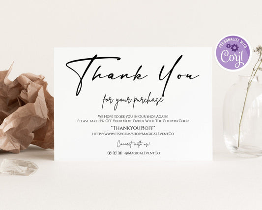 Printable Thank You For Your Order Cards Template, Small Business Thank You Card Online Etsy Seller Thank You Purchase Card Instant Download
