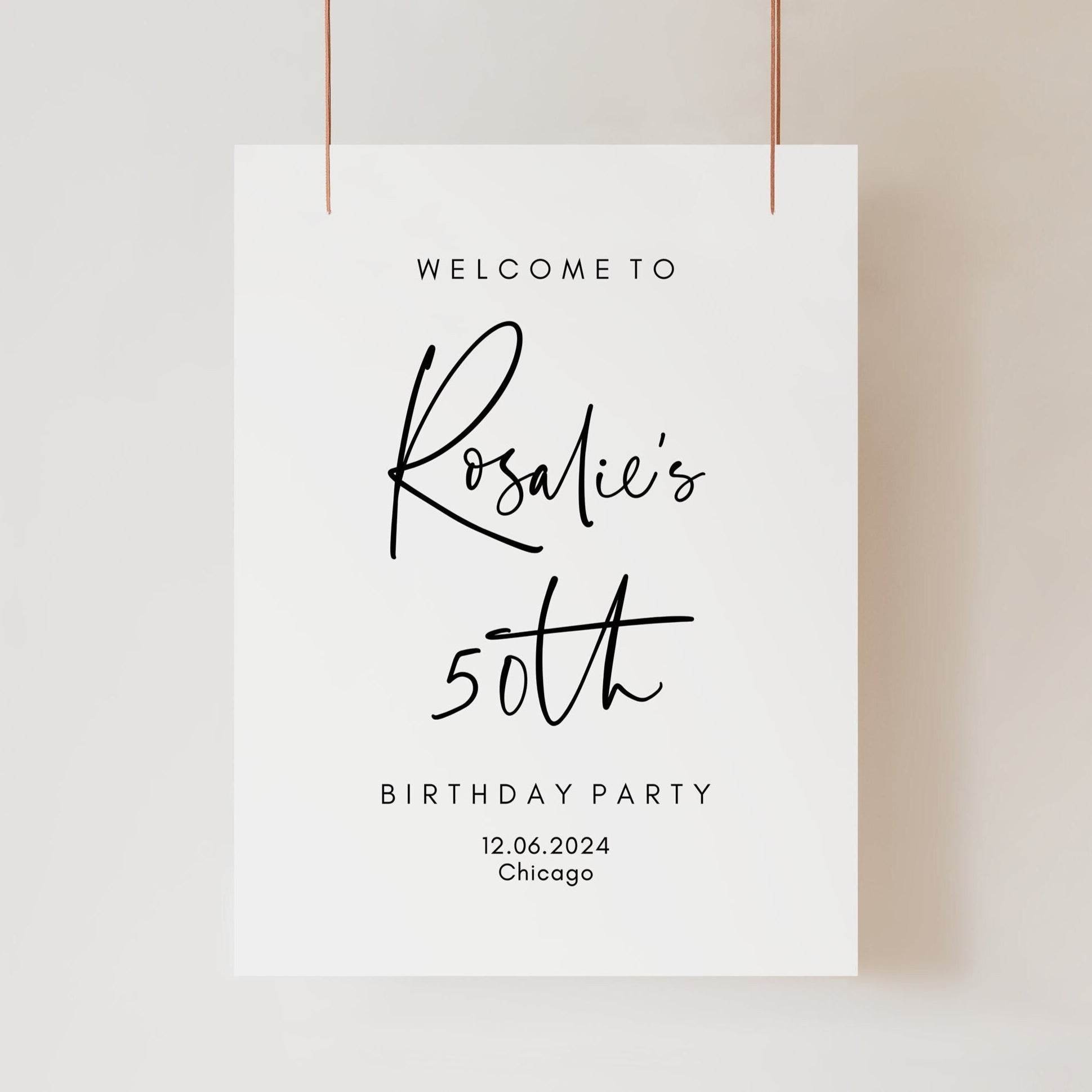50th Birthday Welcome Sign Template – Editable Minimalist Poster – Printable Fifty Birthday Party Decor – Instant Download