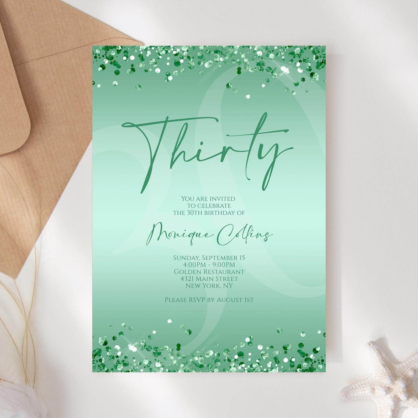 Printable Mint Green 30th Birthday Invitation Template – Editable Digital Mint Birthday Card | Women’s Birthday Party Invite | Email Text Message | Instant Download