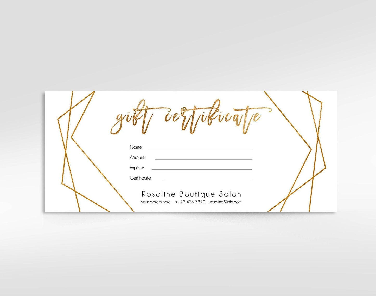 Editable Gift Certificate Template – Geometric Gold Gift Card Template – Printable Gift Voucher – Shop Voucher – Digital Editable Gift Card