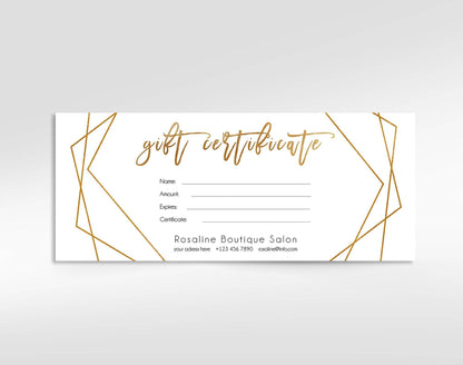Editable Gift Certificate Template – Geometric Gold Gift Card Template – Printable Gift Voucher – Shop Voucher – Digital Editable Gift Card
