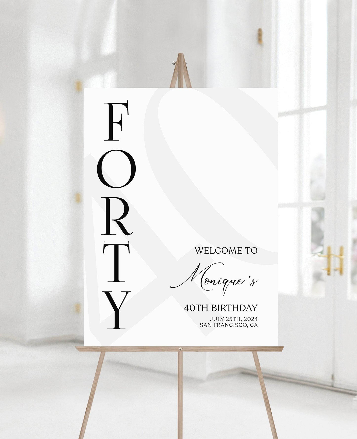 Simple 40th Birthday Welcome Sign Template, Minimal Birthday Printable Welcome Sign, Forty Birthday Sign, Editable Sign, 40th Welcome Poster