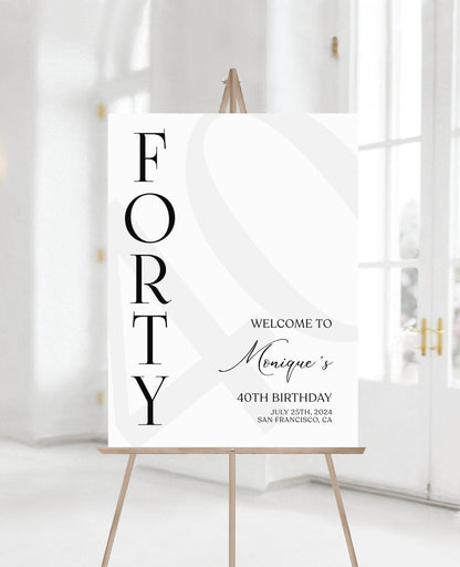 Simple 40th Birthday Welcome Sign Template, Minimal Birthday Printable Welcome Sign, Forty Birthday Sign, Editable Sign, 40th Welcome Poster