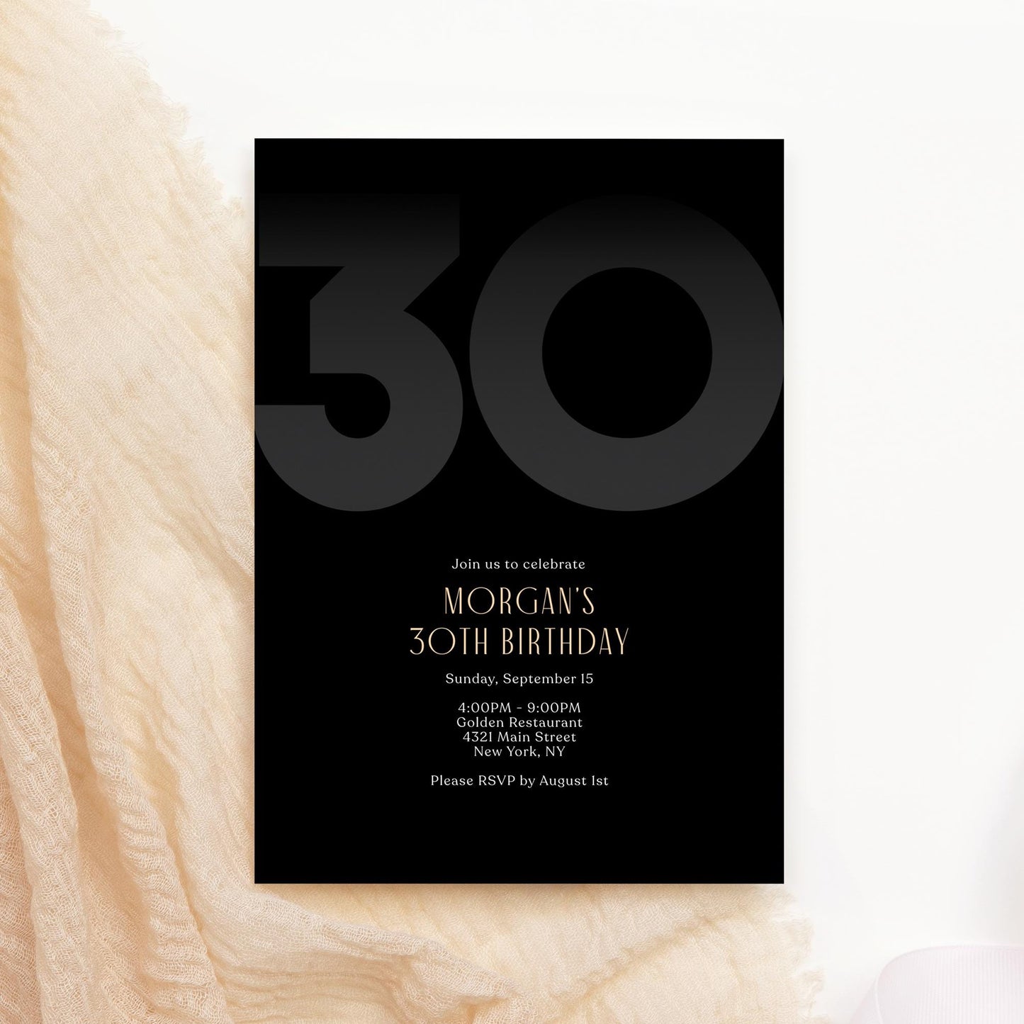 Black 30th Thirty Birthday Invitation Template, Editable Modern Party Invite for Him, Printable Black Elegant Invitation, Instant Download