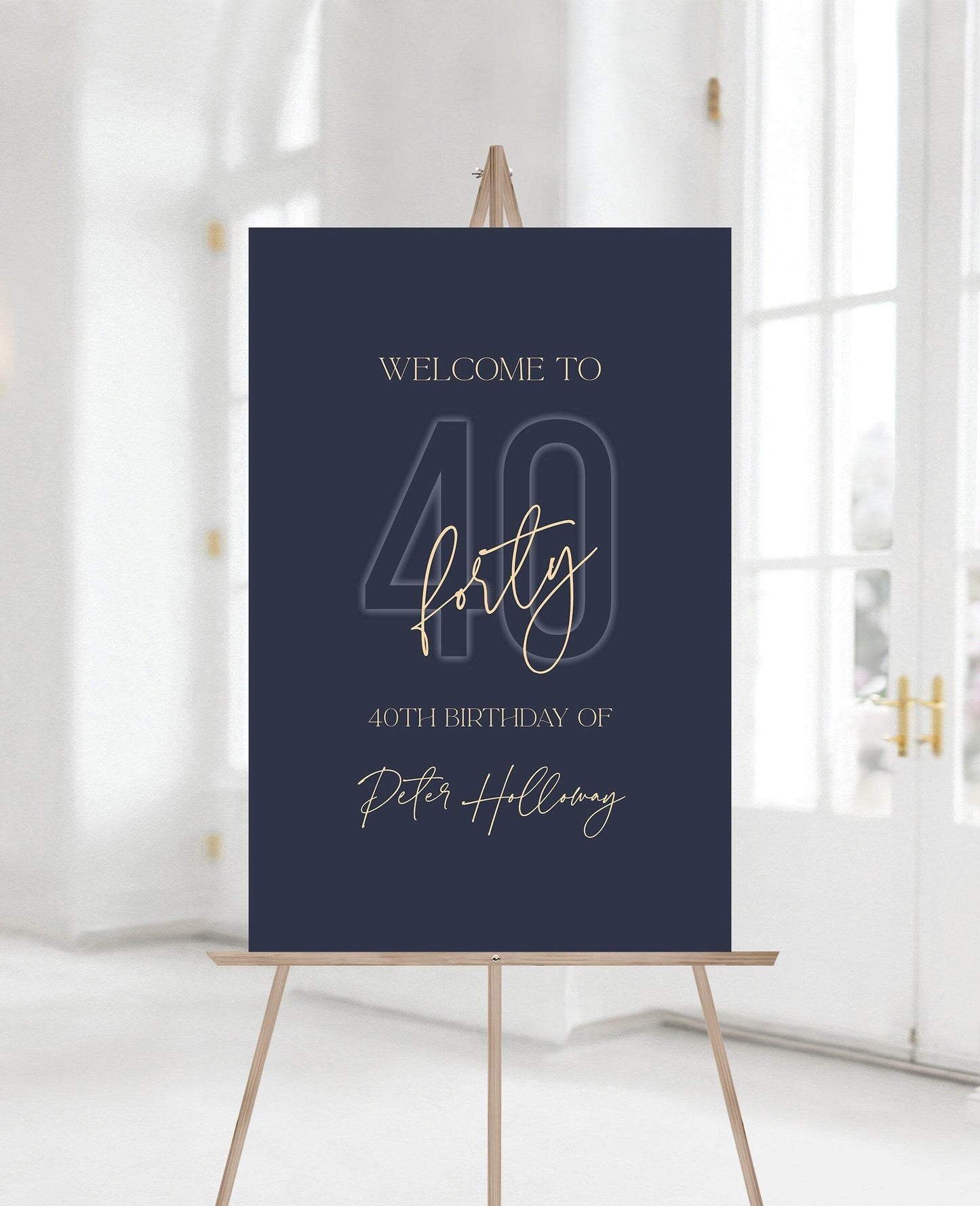 Forty Printable Blue Navy Gold 40th Birthday Welcome Sign Template, Editable Welcome Sign Poster, Birthday Decorations, Instant Download DIY