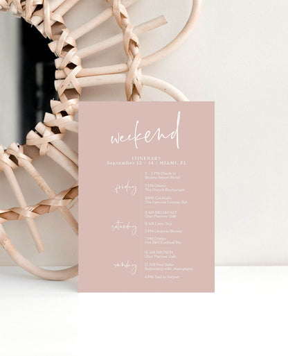 Dusty Pink Itinerary Template, Editable Hens Party Weekend Schedule, Minimalist Bachelorette or Birthday Itinerary, Printable Download