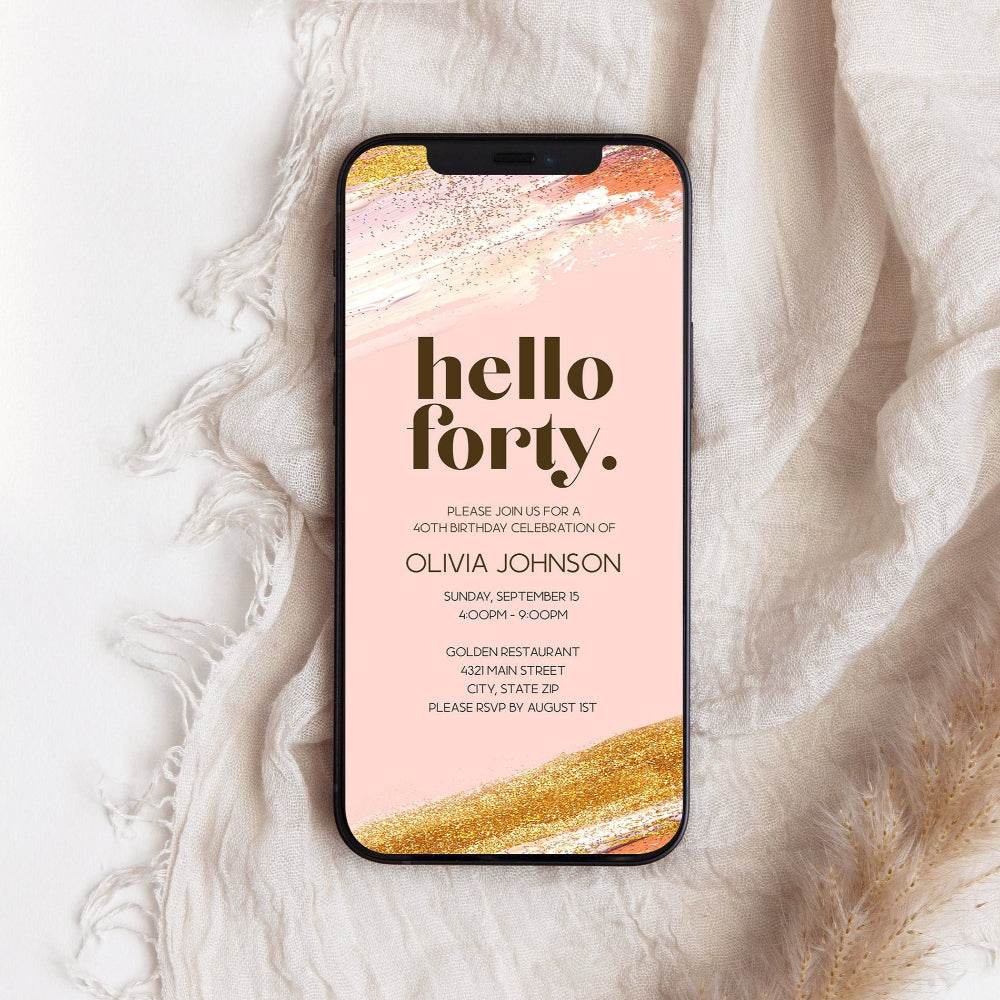 Electronic Hello Forty 40th Birthday Invitation | Editable Digital Text Message Invite Template