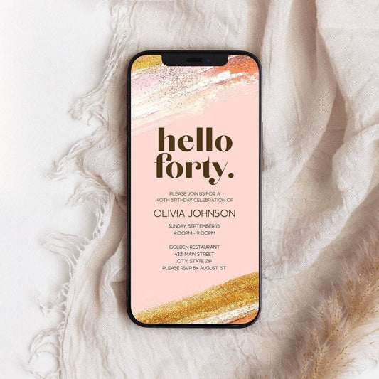 Electronic Hello Forty 40th Birthday Invitation | Editable Digital Text Message Invite Template