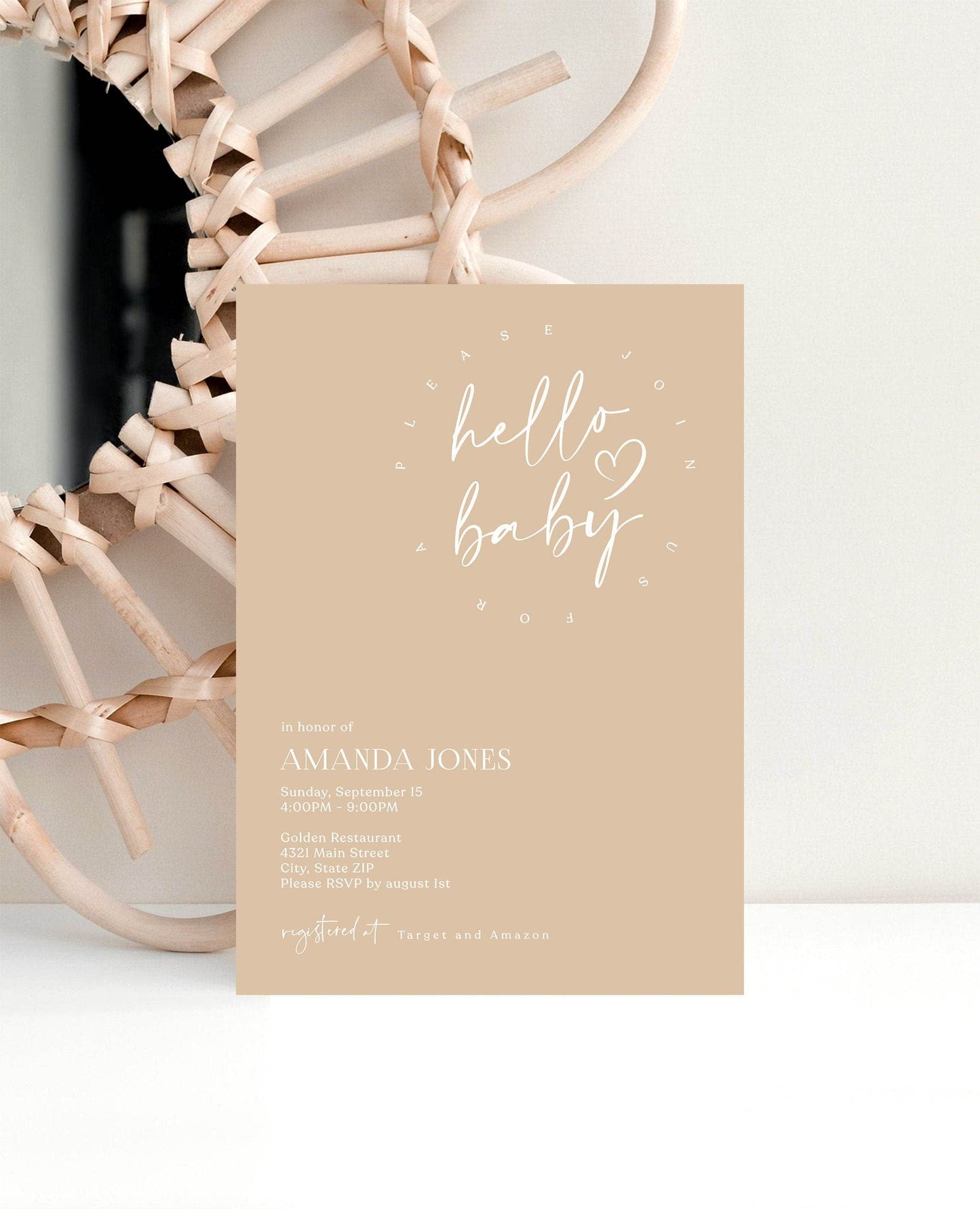 Minimalist Baby Shower Invitation Template – Gender Neutral “Hello Baby” Invite | Editable Modern Shower Card | Digital Download