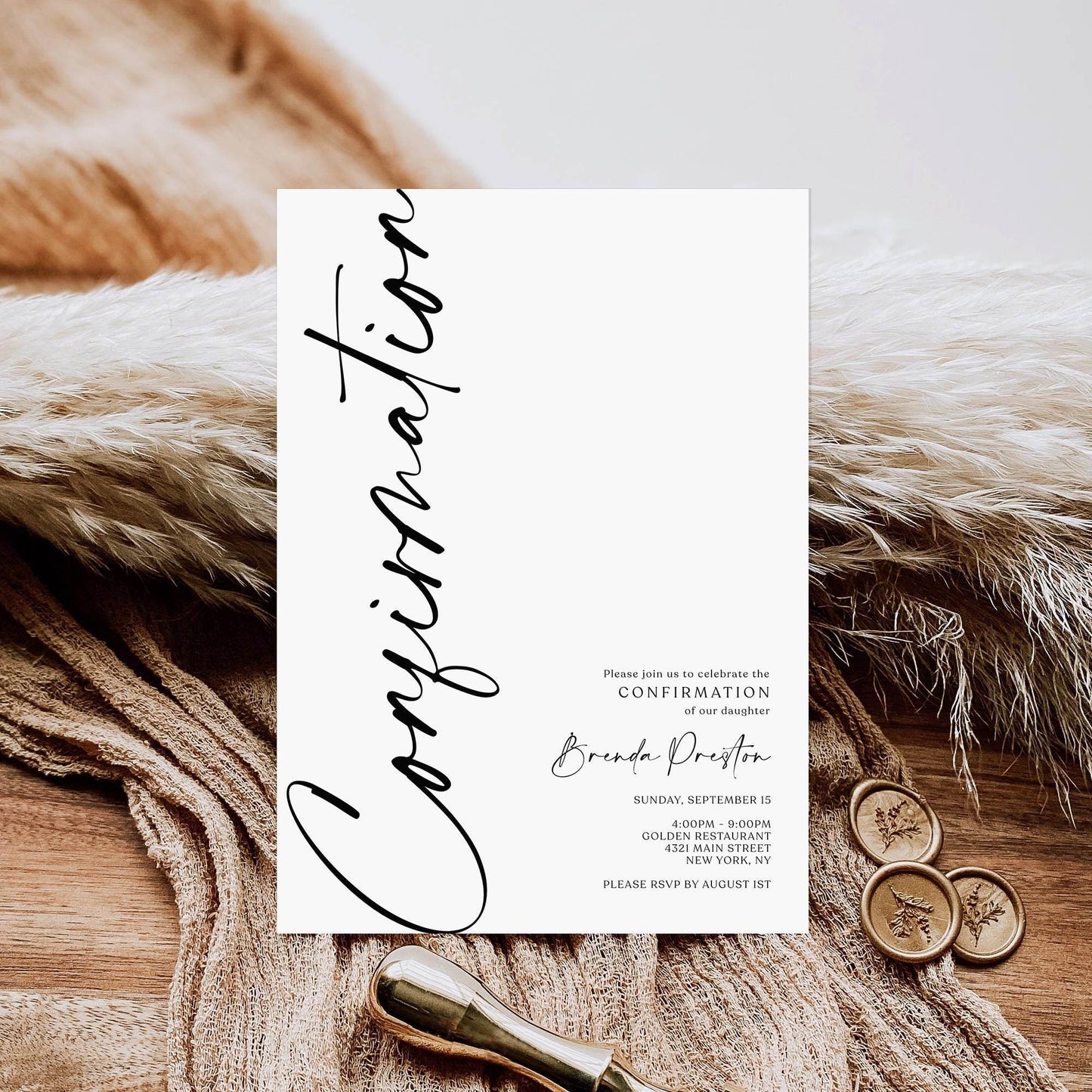 Editable Confirmation Invitation Card Template, Simple Confirmation Invite, Boy Girl Confirmation Invitation, Digital Minimalist Invitation