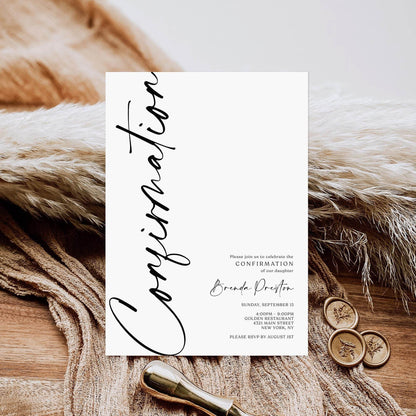 Editable Confirmation Invitation Card Template, Simple Confirmation Invite, Boy Girl Confirmation Invitation, Digital Minimalist Invitation
