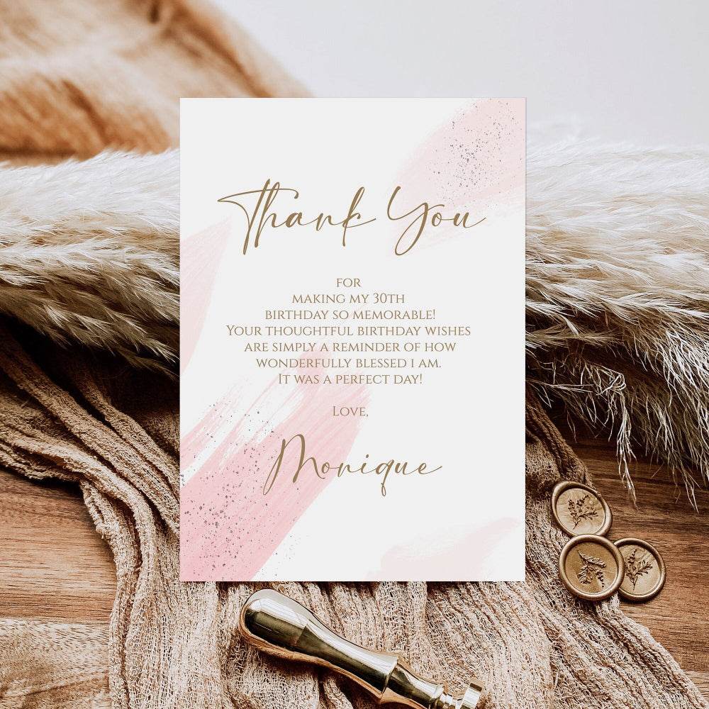 Pink Watercolor Thank You Card Template, Editable Thank You Notecard for Birthday or Anniversary, Printable Thank You Template, Instant Download