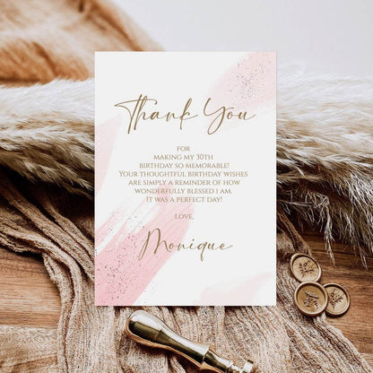 Pink Watercolor Thank You Card Template, Editable Thank You Notecard for Birthday or Anniversary, Printable Thank You Template, Instant Download