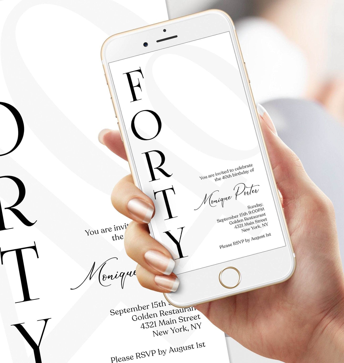 Digital Simple 40th Forty Birthday Invitation Template, Electronic Minimalist Birthday Invite, Modern Any Age Invite, DIY Text Message Evite