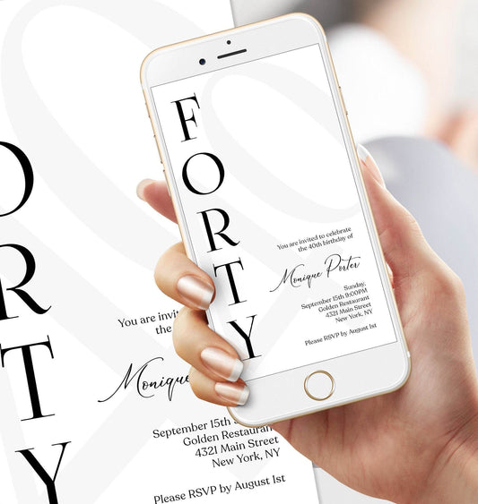 Digital Simple 40th Forty Birthday Invitation Template, Electronic Minimalist Birthday Invite, Modern Any Age Invite, DIY Text Message Evite