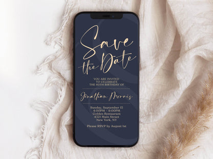 Save the Date Invitation Template | Digital Navy & Gold Evite | Editable Elegant Text Message Invite | Electronic Save the Date | Instant Download