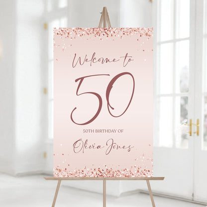 Rose Gold 50th Birthday Welcome Sign | Editable Template - Celebrate in Style