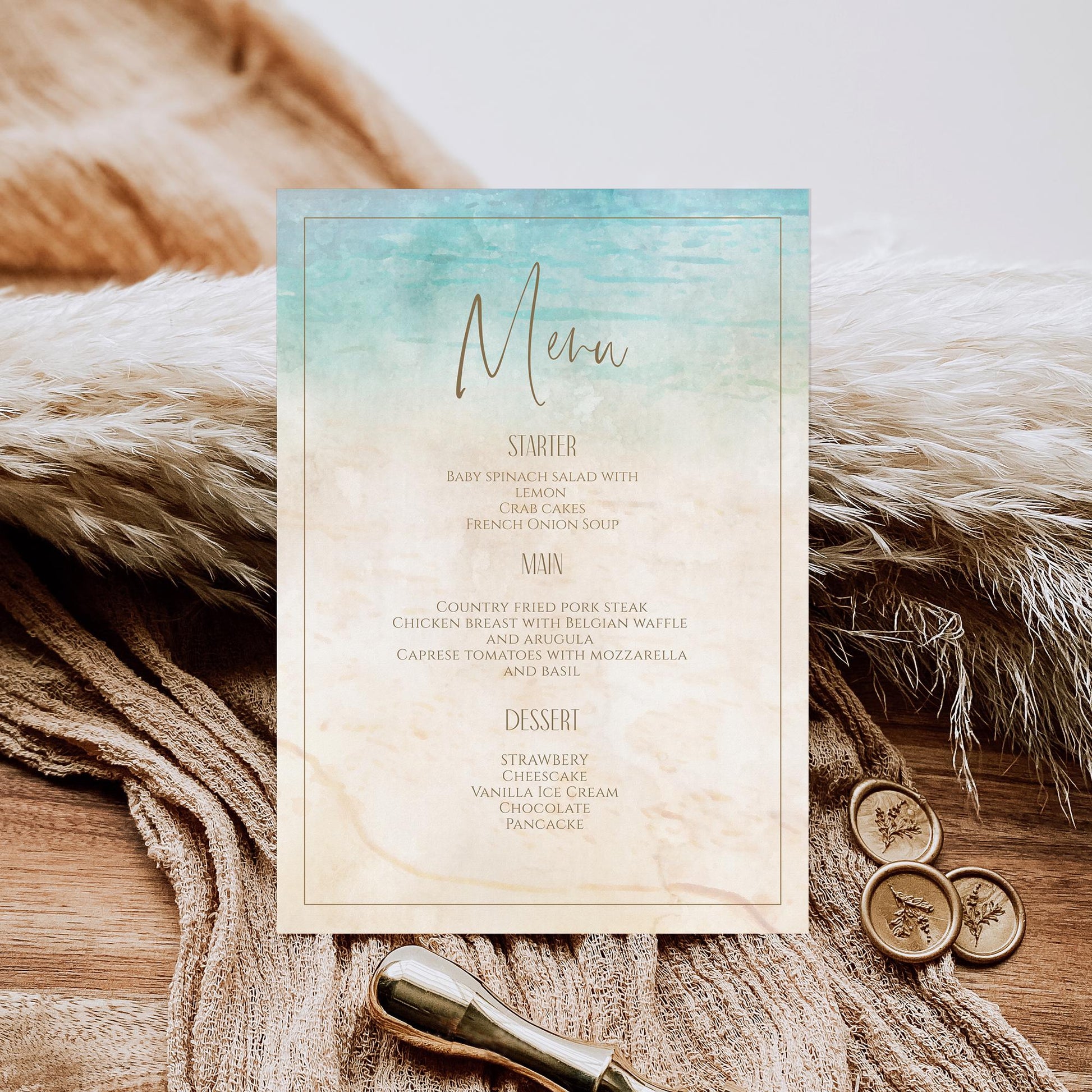 Editable Beach Marine Birthday Card Menu, Printable Bridal Shower Menu, Sea Wedding Menu, Bachelorette Party Menu, Digital Instant Download