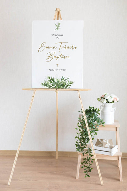 Greenery Baptism Welcome Sign Template | Editable Printable Christening Sign | Boy or Girl Baptism Decor | Instant Download