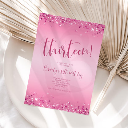 Hot Pink 13th Birthday Invitation Template | Editable Digital Download