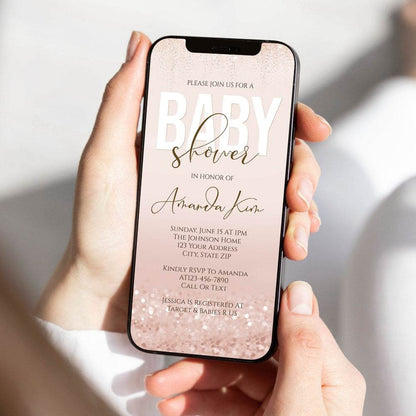 Digital Girl Baby Shower Invitation Template - Rose Gold Design, Text Message Evite, Instant Download