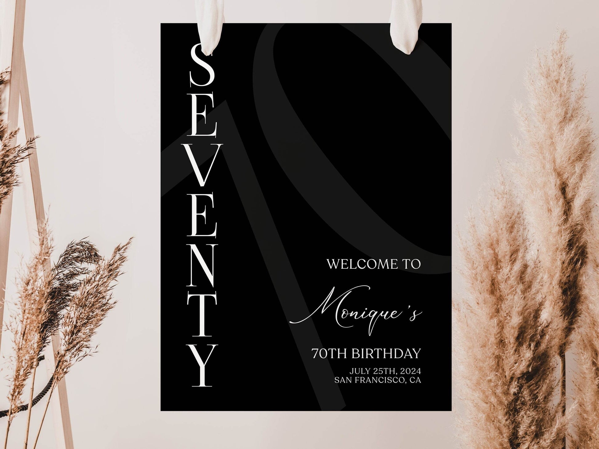 Simple Black 70th Birthday Welcome Sign Template, Printable Seventy Birthday Poster, Minimalist Editable Birthday Decor, Instant Download