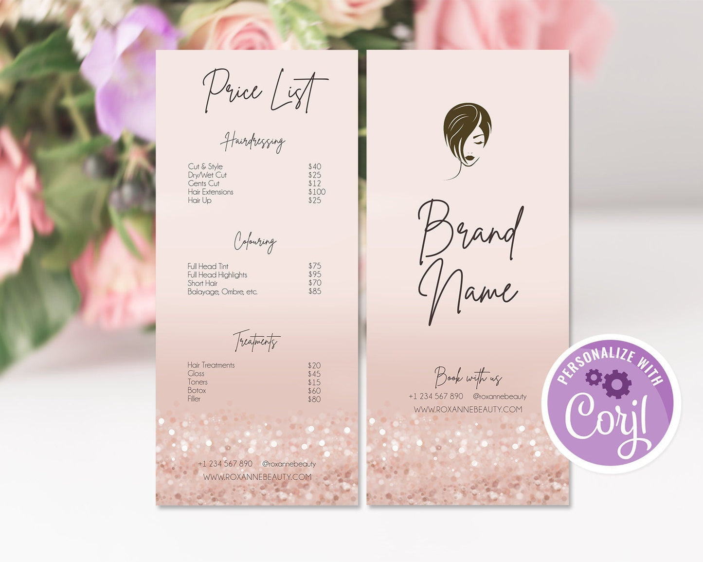 Editable Rose Gold Price List Template, Printable Pricing Guide for Hair & Beauty Salon, Business Price Sheet Chart, Instant Download