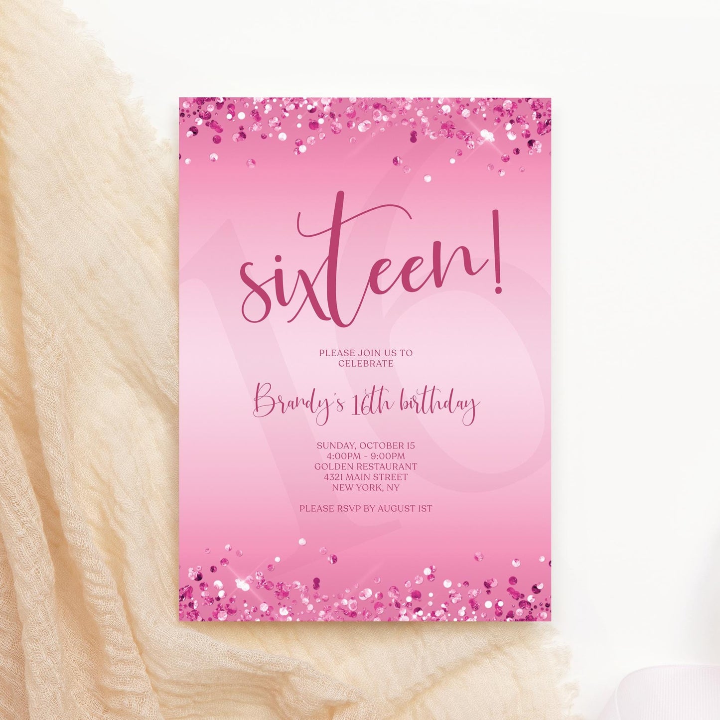 Sweet 16 Birthday Invitation Template - Editable Digital Download