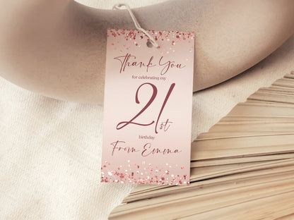21st Birthday Favor Tag | Rose Gold | Editable Template - Instant Download