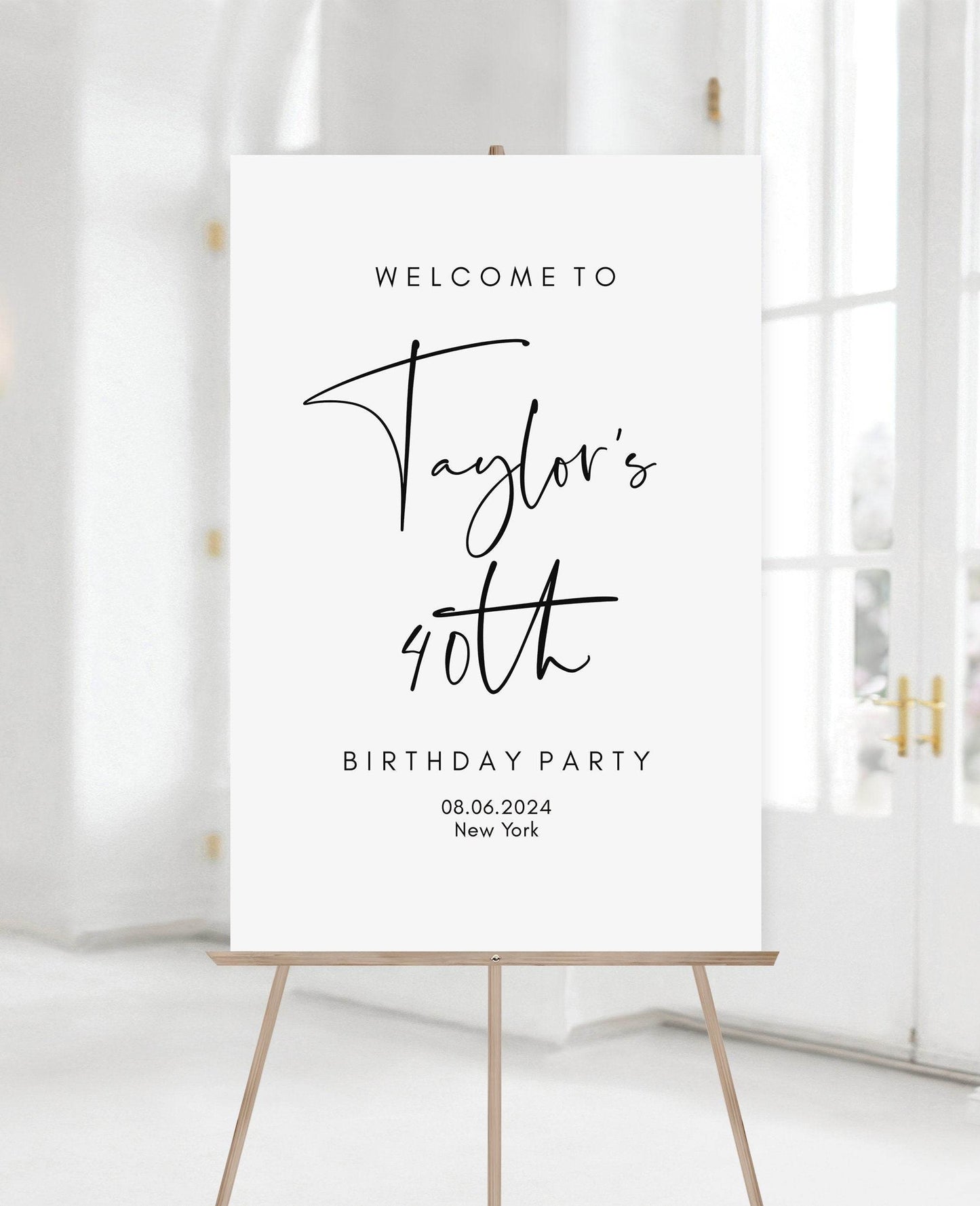 Simple 40th Birthday Welcome Sign Template – Editable Forty Welcome Poster | Minimalist Birthday Sign | Printable Party Decor | Digital Download