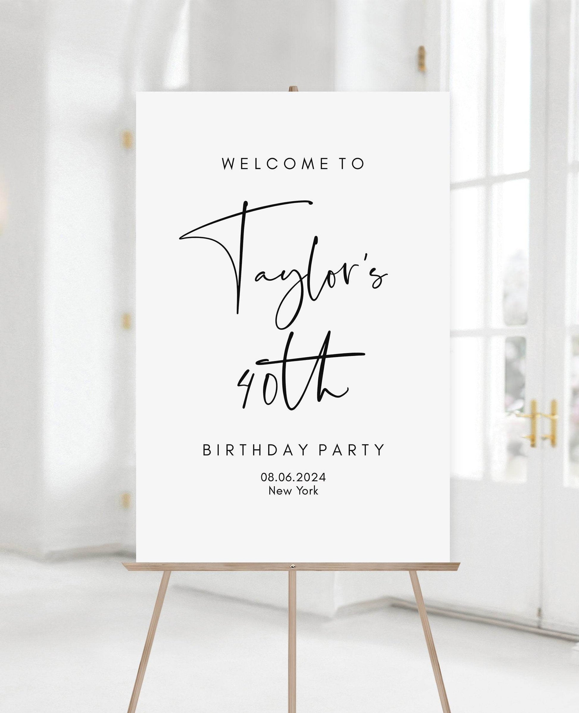 Simple 40th Birthday Welcome Sign Template – Editable Forty Welcome Poster | Minimalist Birthday Sign | Printable Party Decor | Digital Download