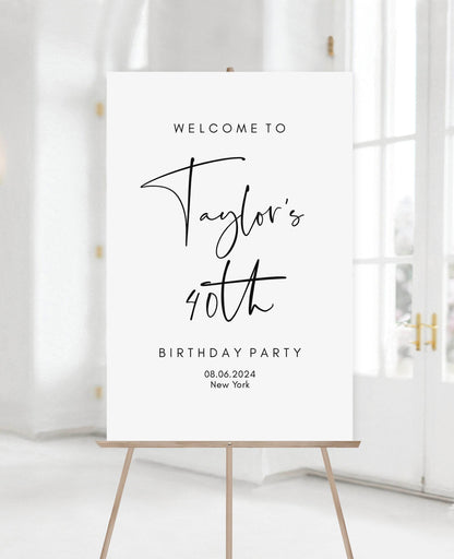 Simple 40th Birthday Welcome Sign Template – Editable Forty Welcome Poster | Minimalist Birthday Sign | Printable Party Decor | Digital Download
