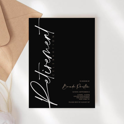 Black Retirement Invitation Template | Editable Minimalist Retirement Party Invite | Printable Digital Download | Email Text Message Invitation