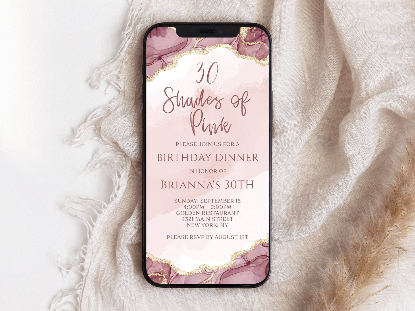 Digital Shades of Pink Birthday Dinner Invitation Template, Pink Invite, Electronic Mobile Invitation, Text Message Evite, Phone Invitation