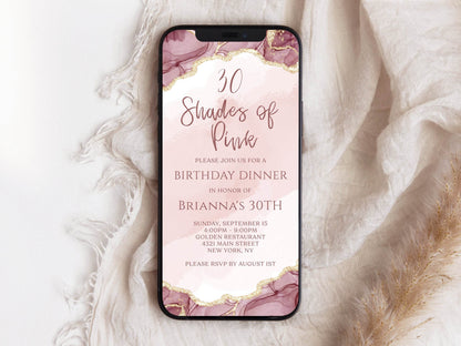 Digital Shades of Pink Birthday Dinner Invitation Template, Pink Invite, Electronic Mobile Invitation, Text Message Evite, Phone Invitation