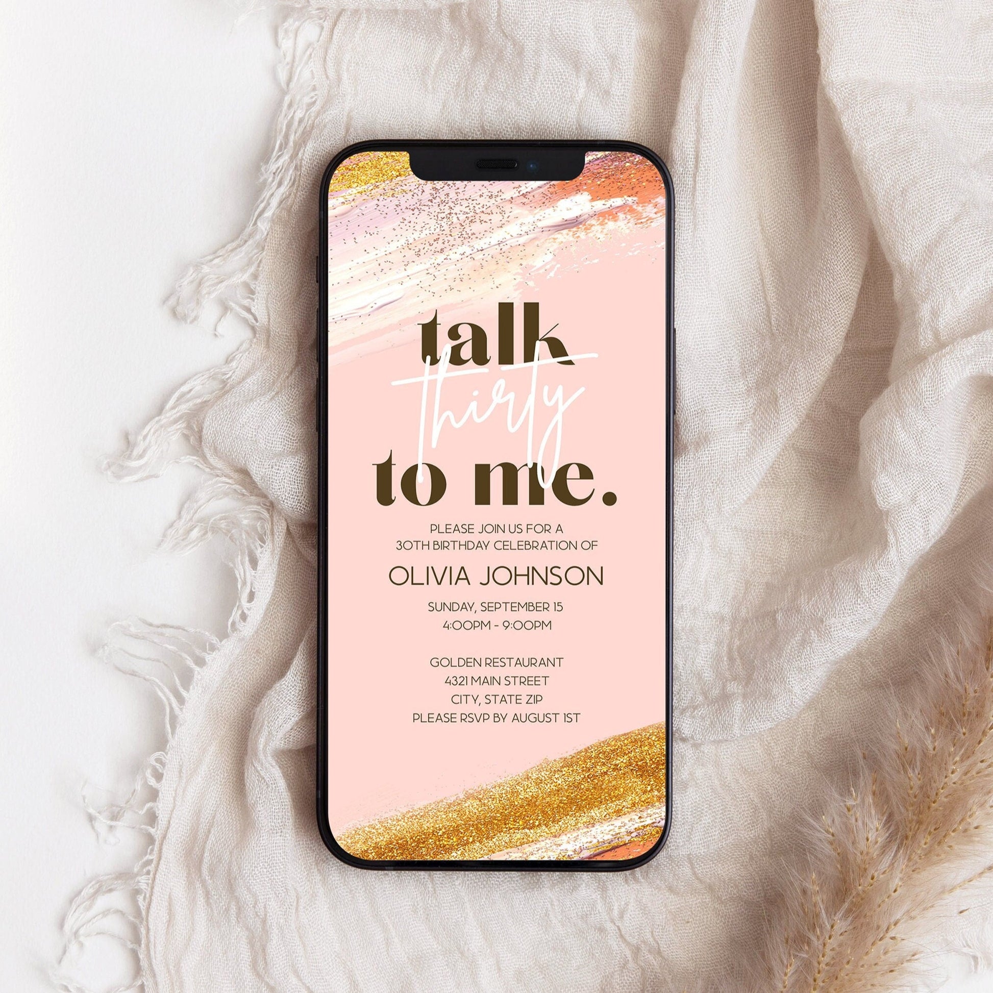 30th Birthday Invitation Template - Digital, Gold Glitter Design | Instant Download