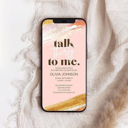 30th Birthday Invitation Template - Digital, Gold Glitter Design | Instant Download