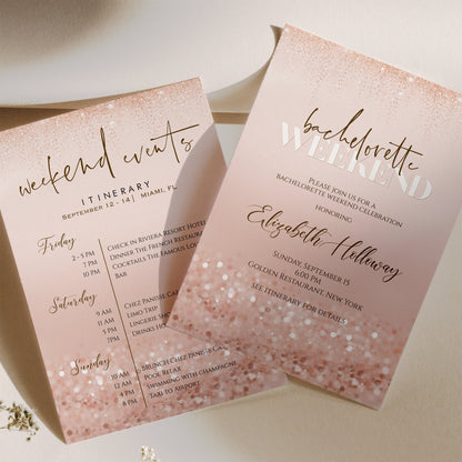 Rose Gold Bachelorette Weekend Invitation & Itinerary Template, DIY Printable Girls Weekend Invite, Editable Instant Download