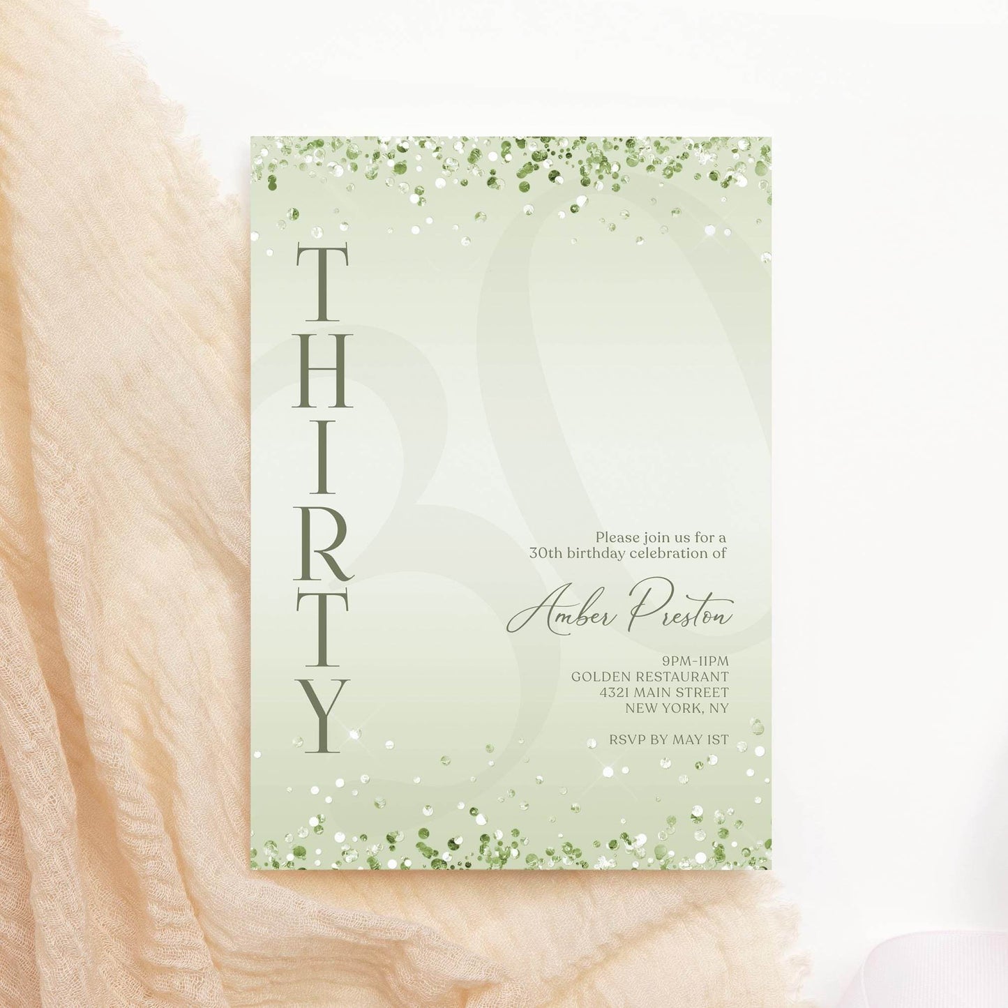 Editable Mint Green 30th Birthday Invitation Template – Printable Surprise Party Invite | Modern Digital Invitation | Email Text Message | Instant Download