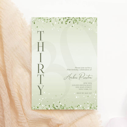 Editable Mint Green 30th Birthday Invitation Template – Printable Surprise Party Invite | Modern Digital Invitation | Email Text Message | Instant Download